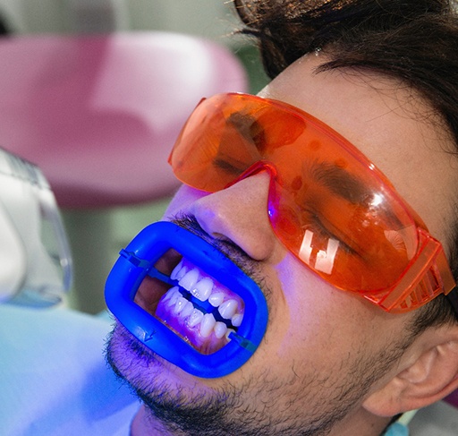 Patient relaxing during in-office whitening treatment